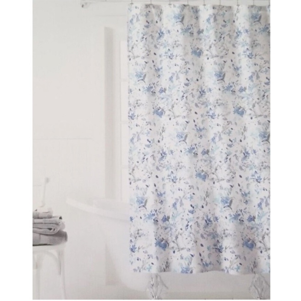 Ralph Lauren Cotton Floral Shower Curtain Blue White
